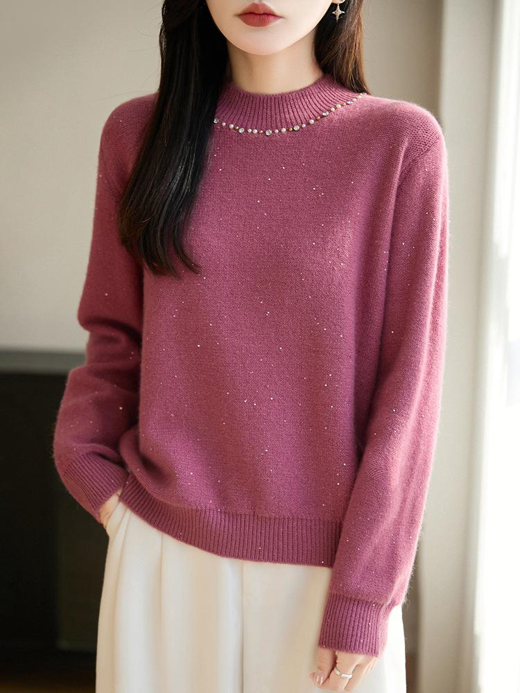 Women's Sequined Turtleneck Sweater - Autumn/Winter Fashion, Age-Defying, Loose Fit, Versatile Knitwear