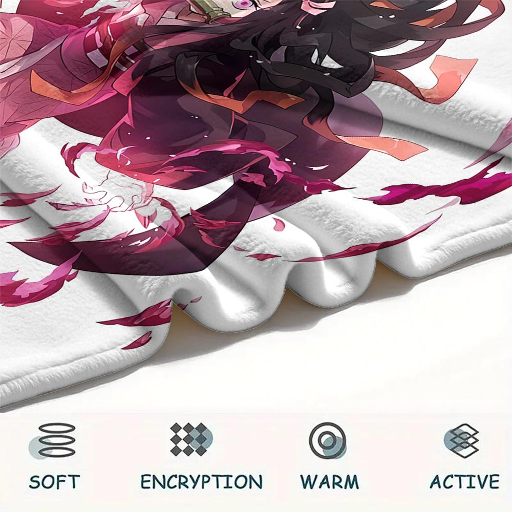 1PC Demon Slayer Print Flannel Blanket, High quality All Seasons, Home Decor, Warmth and Comfort, Perfect for Christmas Gifts