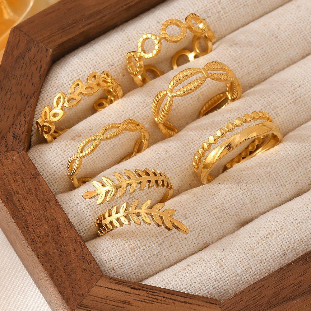 

Stainless Steel Ring Titanium Steel Non-Fading Fashion Ring Hydraulic Hollow Leaf Round Titanium Steel Jewelry Average Size