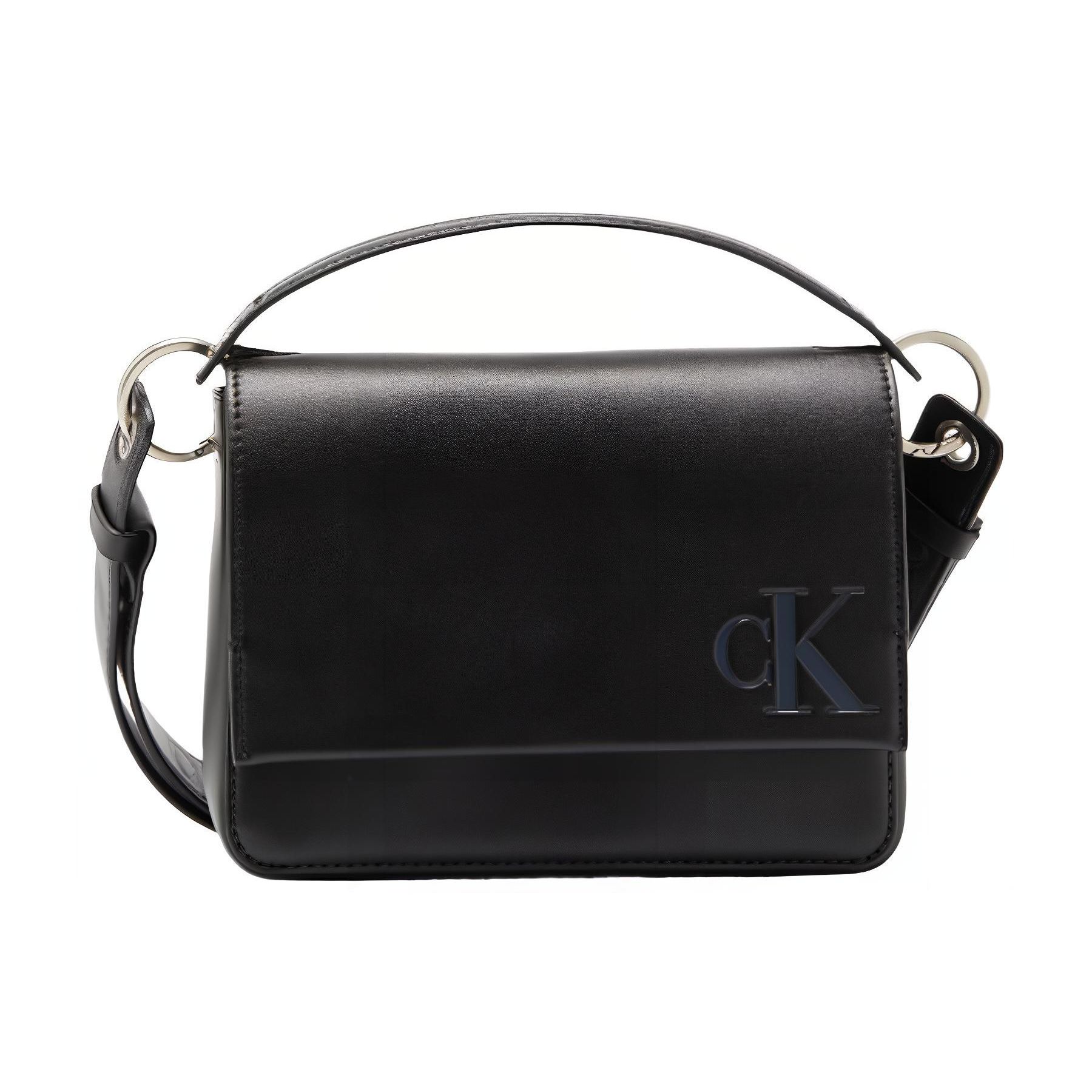 Calvin Klein Classic Flap Letter Embossed Faux Leather Shoulder Crossbody Bag Women bags Black DH3249-001 Black