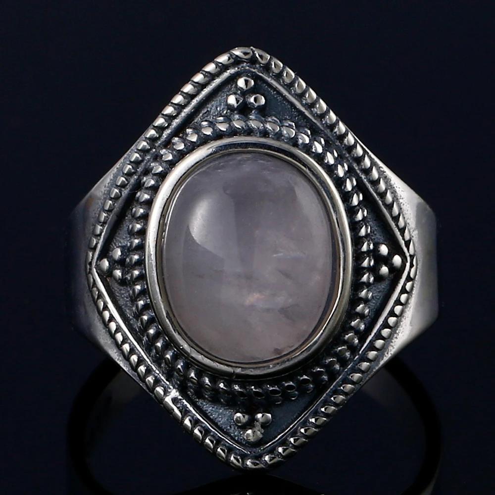Romantic Vintage Fashion Ring With Oval Natural Pink Rose Quartz Wedding Party  Engagement Anniversary Valentine's Day Gift