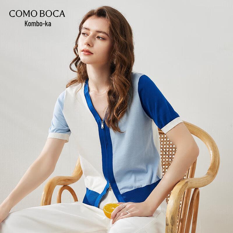 Women s Color-block Short Sleeve Zipper Knit Cardigan 2XL