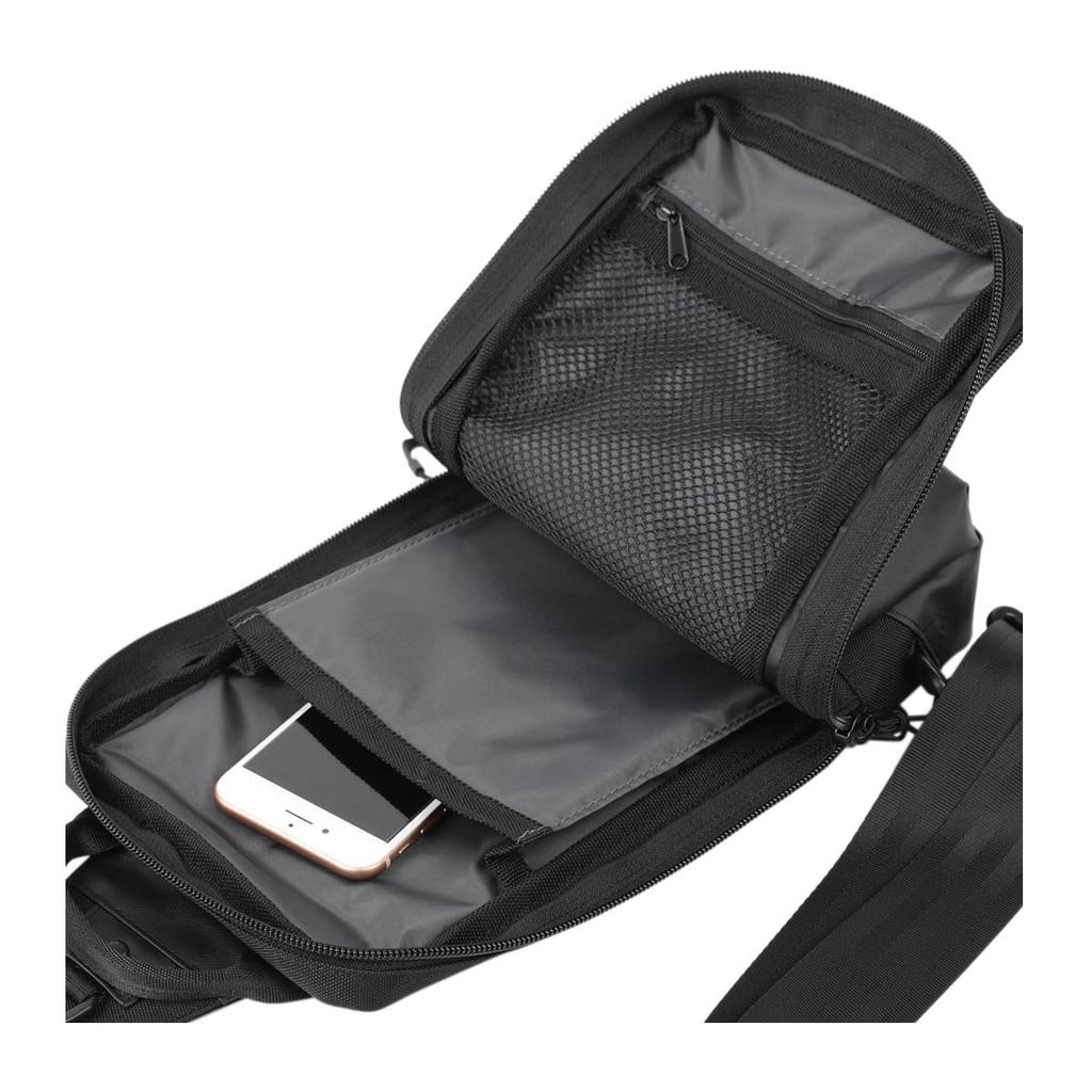 Bermas Men's Body Bag 60622 Sling Bag, Water-Repellent, One-Shoulder Bag, Size 10, Black