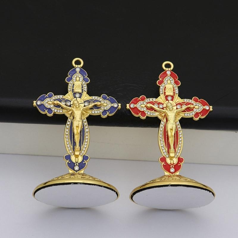 Handmade Enameled Zinc Crucifix Ornament Church Supplier Metal Crucifix with Stand Religious Decoration