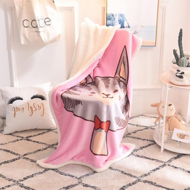 Soft Cartoon Fleece Blanket Toddlers Nap Time Double-Layer Sherpa 100x140cm Kids Bedding