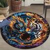 Dragon Tiger Yin Yang Round Rug Flannel Printed Carpet Chinese Theme Home Decor Cozy Soft Floor Mat Living Room Indoor Use