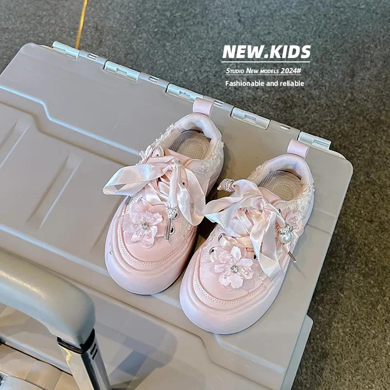 2025 Designer Lovely Flower Girls Spring Outing Anti Slip Casual Shoes Sweet Versatile Thick Soled Kids Sneakers Zapatillas Niña