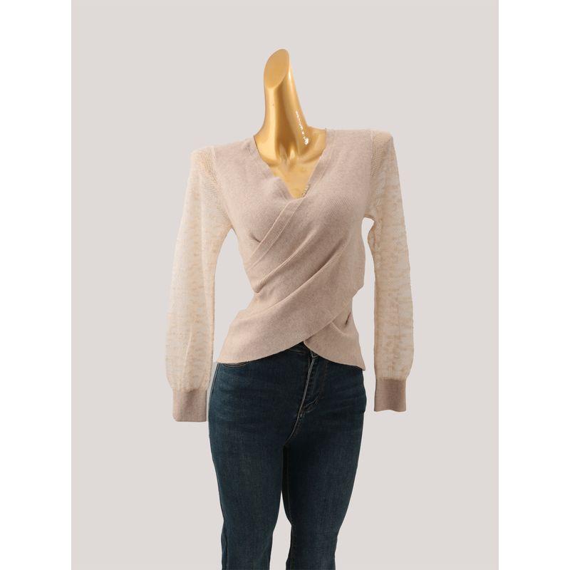 Export Cross V-neck Long Sleeves Knitwear Women's Fall and Winter New Arrival Six Wool Silm Fashion Bottoming Shirt Tops