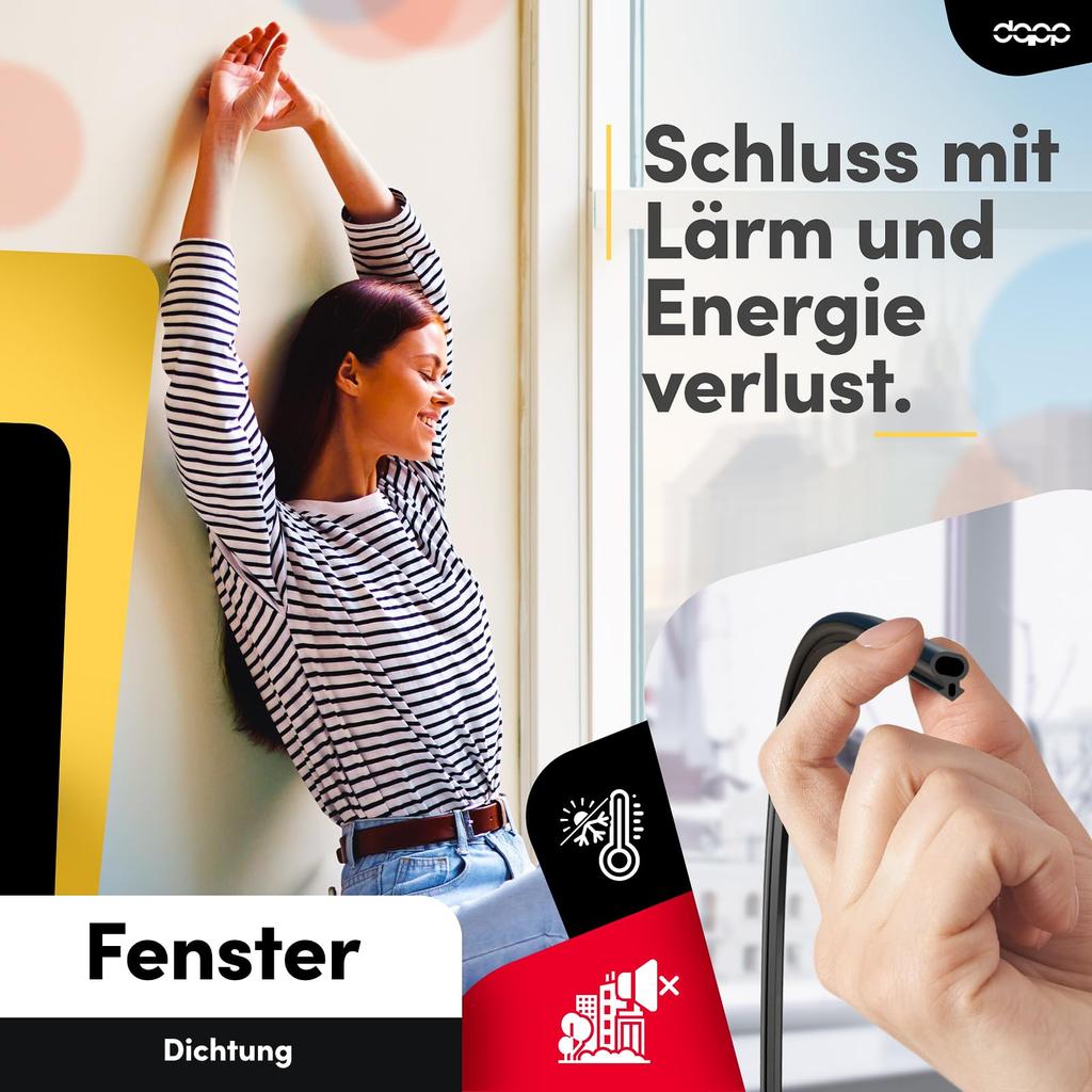 DQ-PP Fensterdichtung - Schwarz - 25 - -618 - Für KBE PVC Fenster - Gummidichtug Dichtband - Kunststofffensterdichtungen - Profildichtung Türdichtung