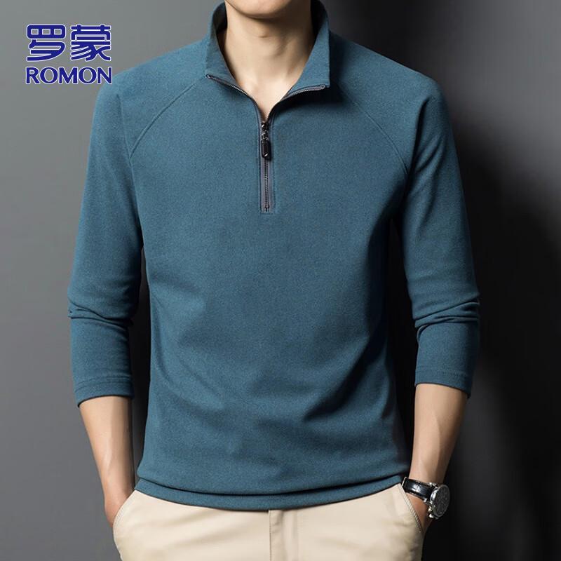 ROMON Men s Autumn/Winter De Velvet Stand-Collar Long-Sleeve T-Shirt 4XL