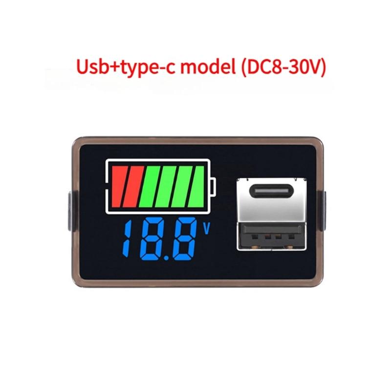 USB/Type C Port Battery Charge Indicator Meter For Leads Acid Lithiums Batteries Real Time Voltages Monitoring Devices