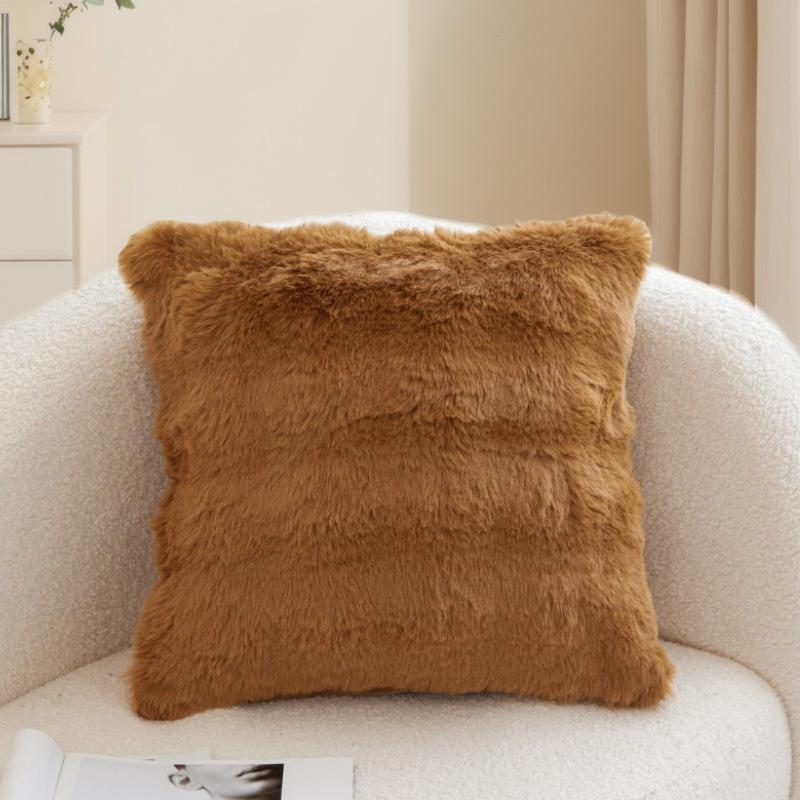 2pcs Plush Faux Rabbit Fur Pillowcases - Soft, Zippered, for Sofa & Living Room Decor, Ideal for Office and Holiday Party Enhancements