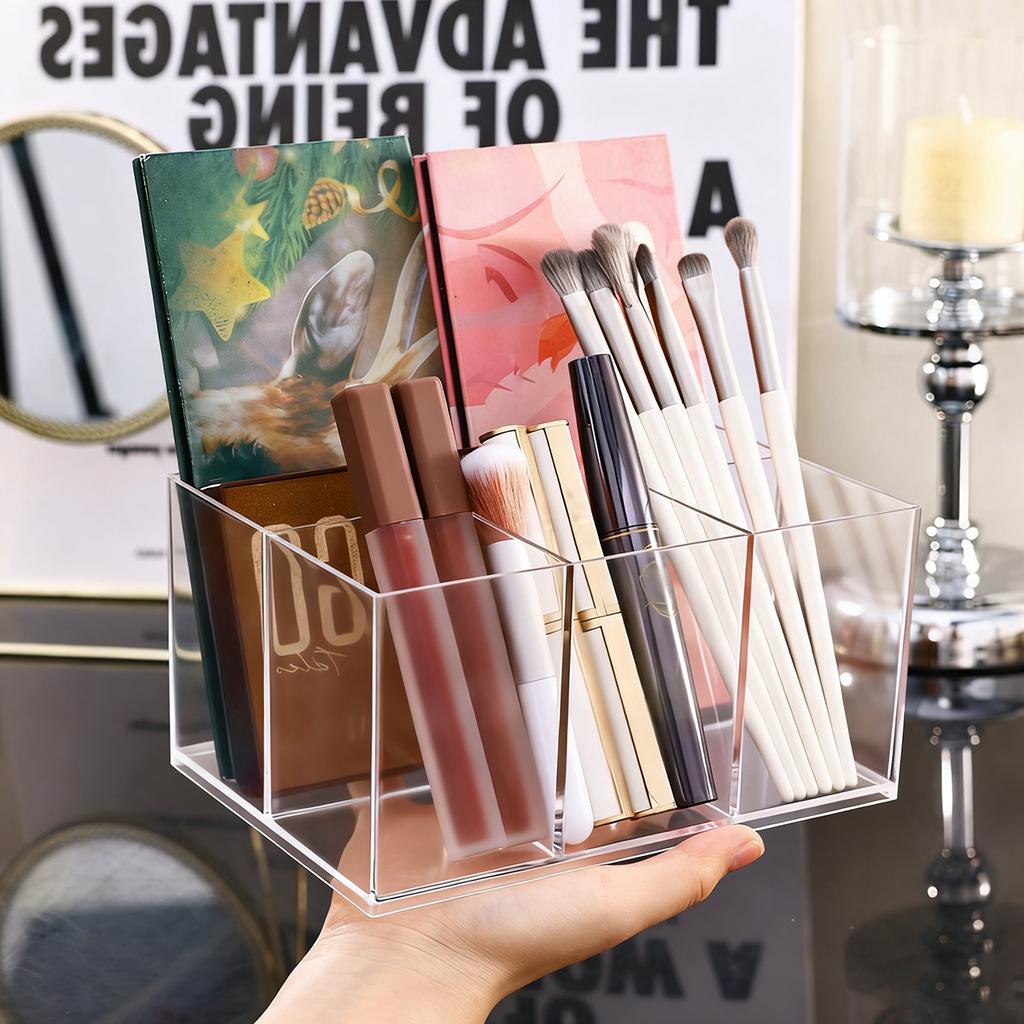 1pc Desktop Acrylic Transparent Makeup Brush Storage Box Organizer Portable Lipstick Makeup Brush Makeup Pen Holder Storage Box