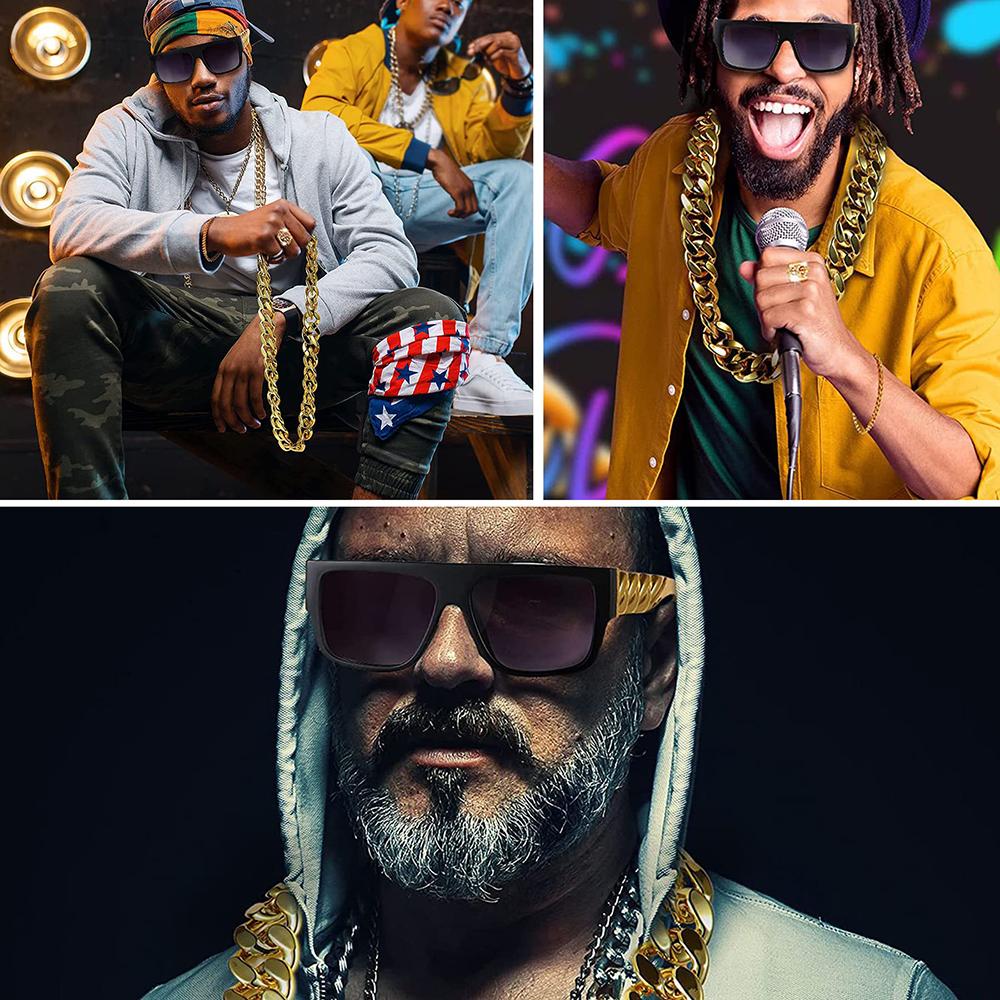 Jardme 80s 90s Hip Hop Jewelry Set for Men Costume Kit Old School Rapper Golden Rope Chain Bracelet Dollar Sign Chain Jewelry