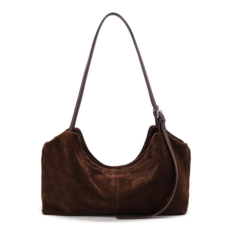 Genuine cowhide leather women's single-shoulder suede large-capacity retro pillow bag handbag