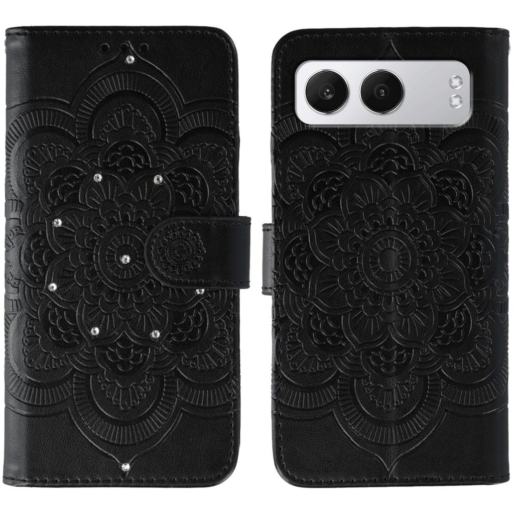 For OnePlus Nord 4 Case Rhinestone Decor PU Leather Mandala Imprinted Design Phone Cover with Wrist Strap