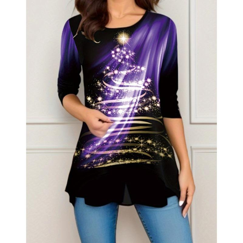 QICED Bluse e Camicie Casual da Donna alla Moda a Manica Lunga con Scollo a O