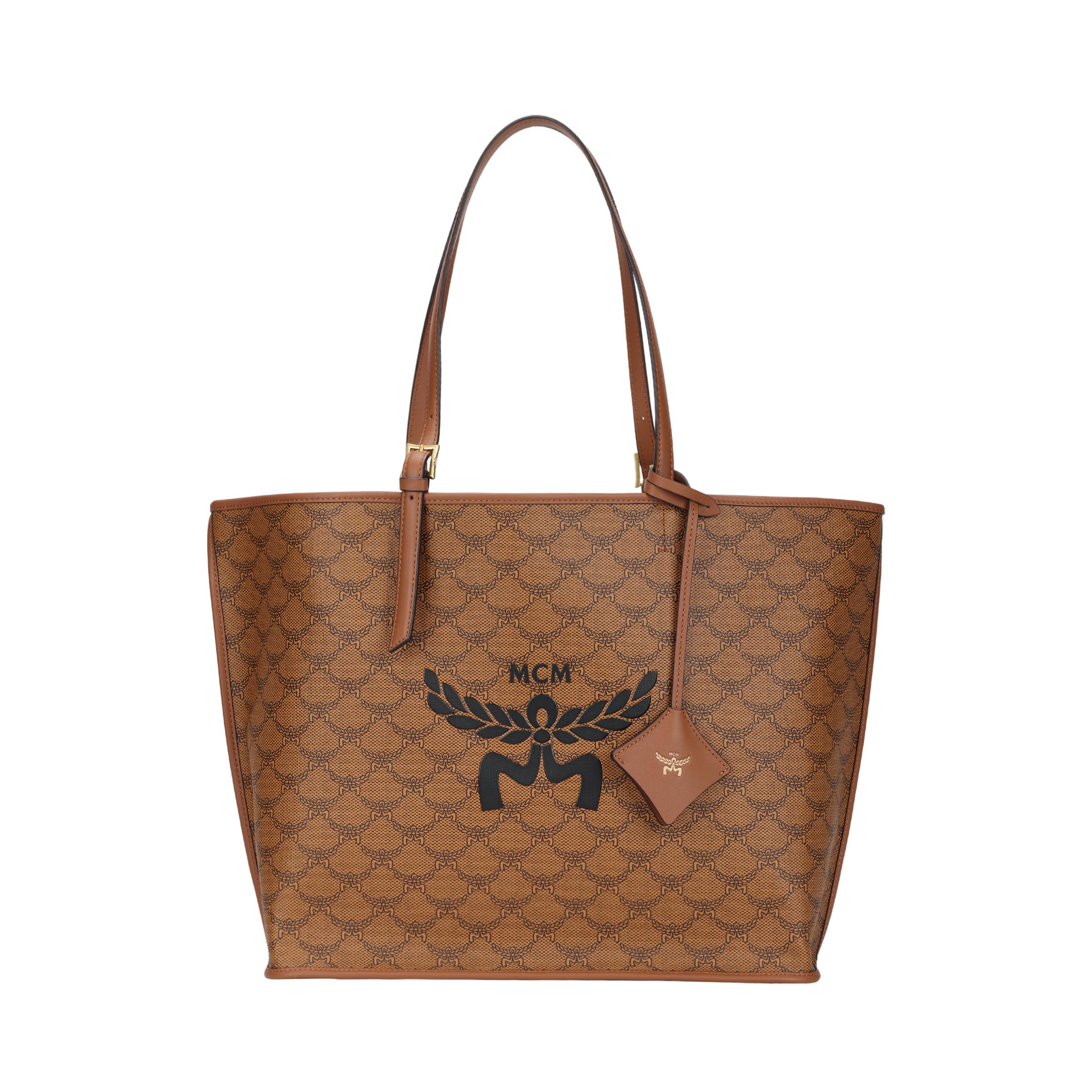 Mcm Women's Himmel Classic Laurel Leaf Logo Faux Leather Tote Bag Tote Bags Cognac Mwpesac03co001