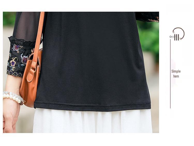 2025 Crew Neck Embroidery T-Shirt: Versatile Spring/Autumn Solid Color Top