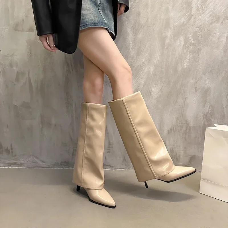 Mode Neue Western-Cowboystiefel Damenmode Slipper Langschaftstiefel Weiblich Sexy Dünner Hoher Absatz Trend Kniehoch Botas 2025