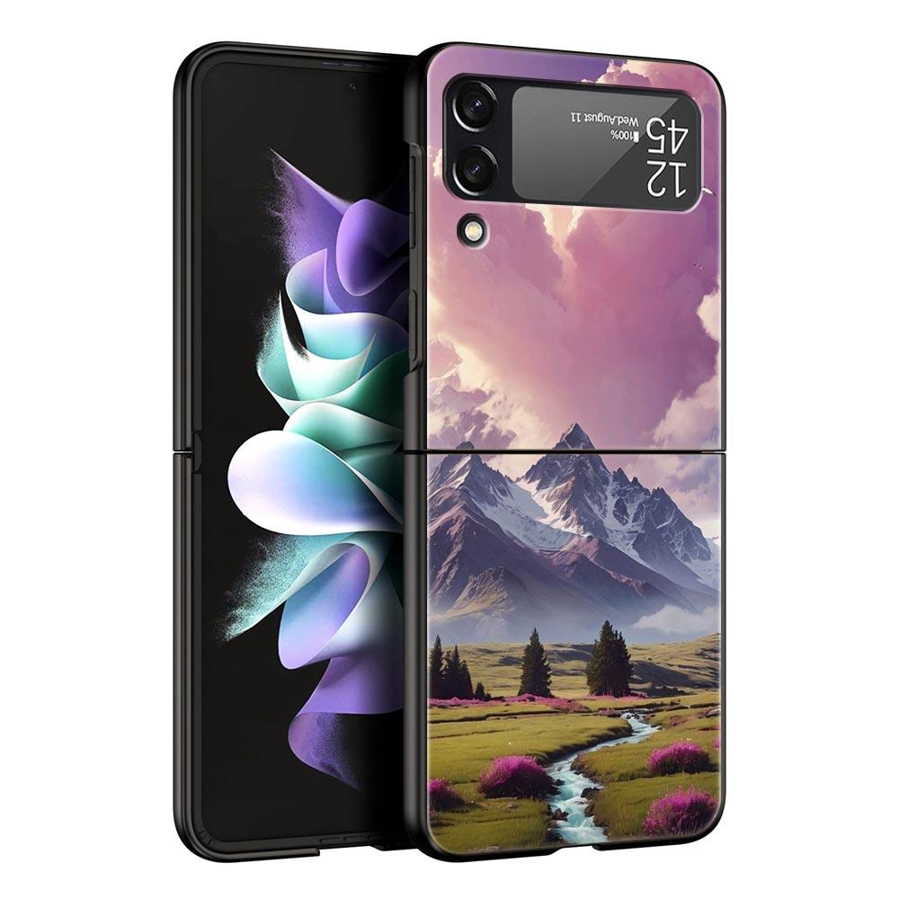 Pink Sunset Mountain Hard PC Phone Case For Samsung Galaxy Z Flip 7 6 5 4 Black Cover For Galaxy Z Flip 3 Foldable Shell Fundas