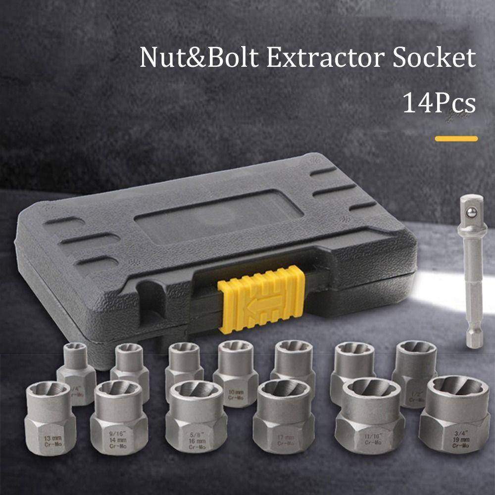 14Pcs with Solid Storage Case Impact Bolt & Nut Remover Set  for Damaged Rusted Rounded-Off Bolts