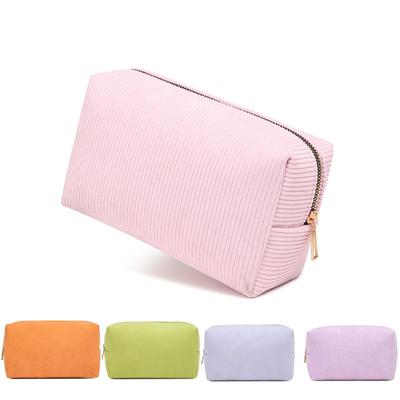 Candy Colour Corduroy Cosmetic Bag Large  Women Toiletries Organizer Zipper Makeup Bag Purse Travel Cosmetics Storage Clutch