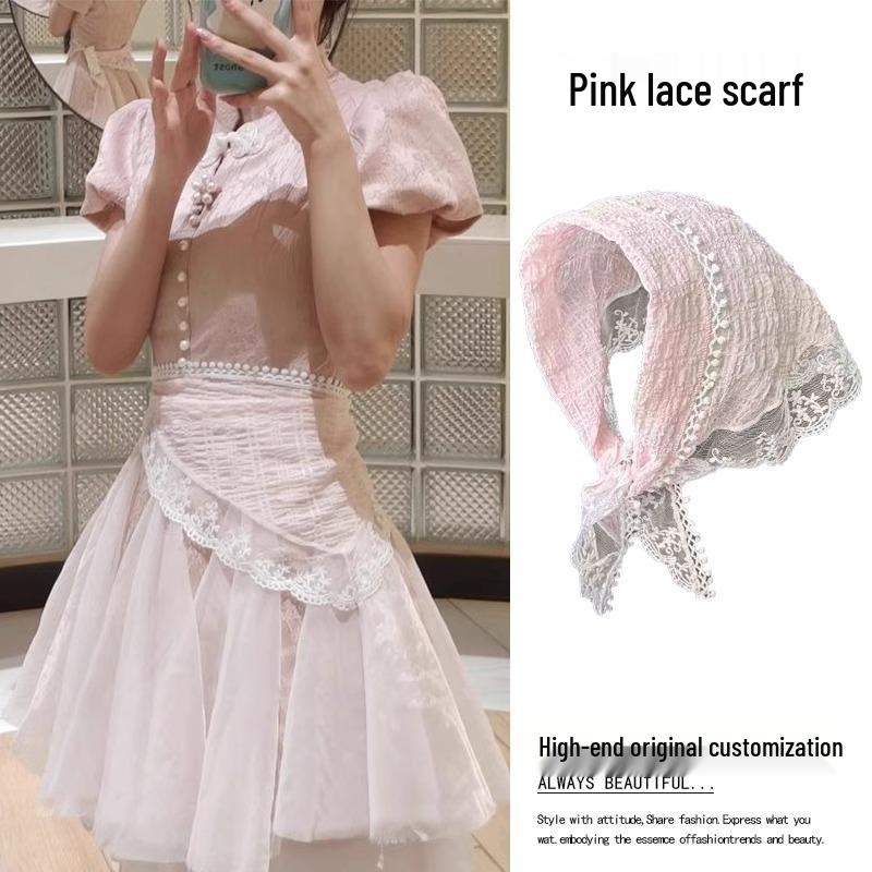 

Корейский кружевной наряд с цветочным узором и откидной задней частью с поясным ремнем - Новинка весны 2025