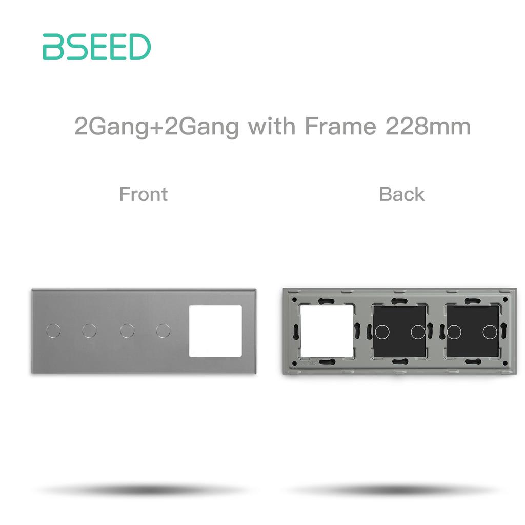 Bseed 228mm 1 Gang 2 Gang 3 Gang Switch With Wall Socket Glass Panel Only White Black Gloden EU Standard Pearl Crystal Glass