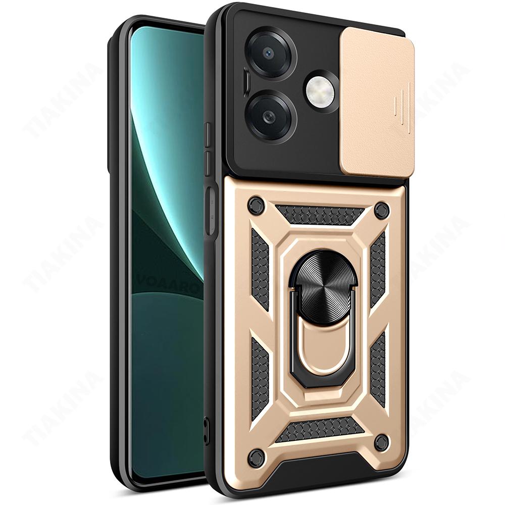 Slide Lens Armor Funda for OPPO A3X 4G Global Case Stand Cover for OPPO A3X A3 Pro 5G India A40 A60 A80 Case Magnetic Ring Case