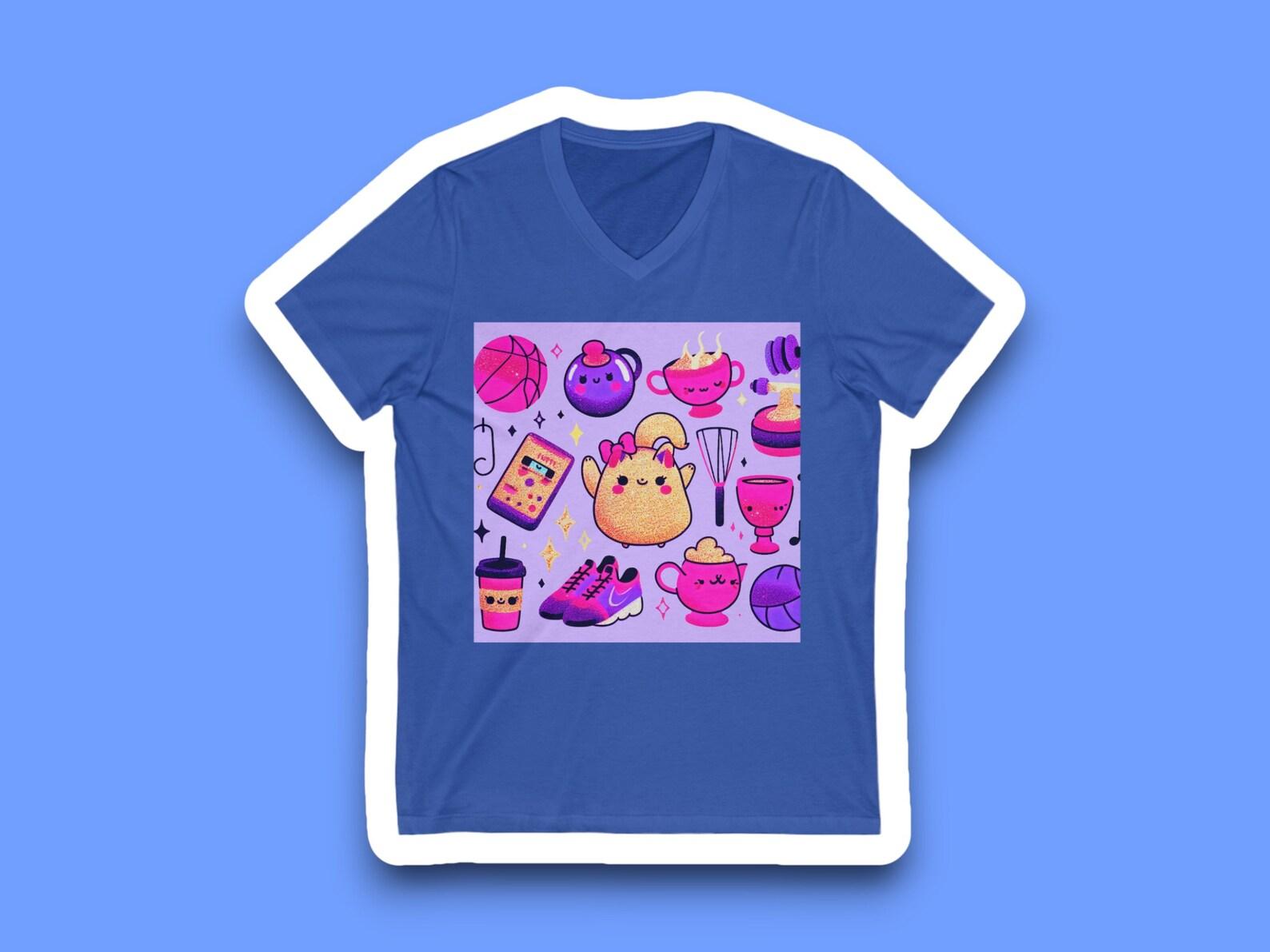 Cute Purple Sports V-Neck Tee 140