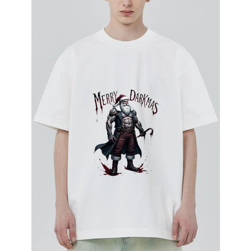 Black T-Shirt with Dark Santa Claus and Merry Darkness Print for Halloween and Christmas