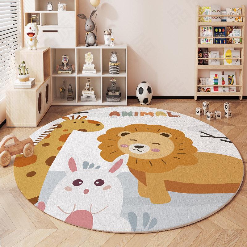 Animal Pattern Bedroom Decor Round Carpet Thick Plush Carpets for Living Room Fluffy Soft Children's Floor Mat Home Washable Rug