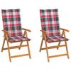 Day and Night - Day and Night Garden Chairs 2 Units with Red Checkered Teak Wood Cushions
