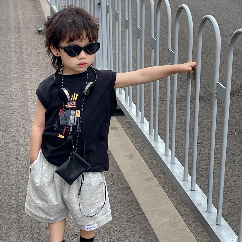 

2025 Boys Cool Robot Vest Set: Baby Sleeveless Summer Clothing Two-Piece 140 cm