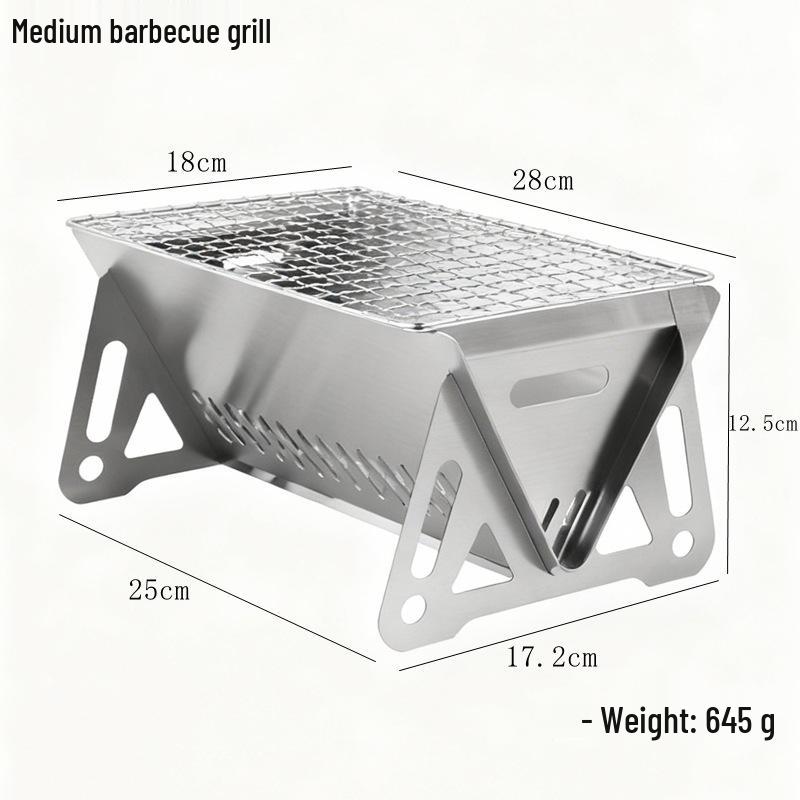 Portable Stainless Steel Folding Outdoor Stove & Grill Set: Skewers, Fire Pit, Barbecue Pan, Wood Camping Supplies.