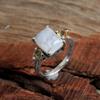 Natural Moonstone Citrine Ring Solid 925 Sterling Silver Birthstone Jewelry Statement Ring