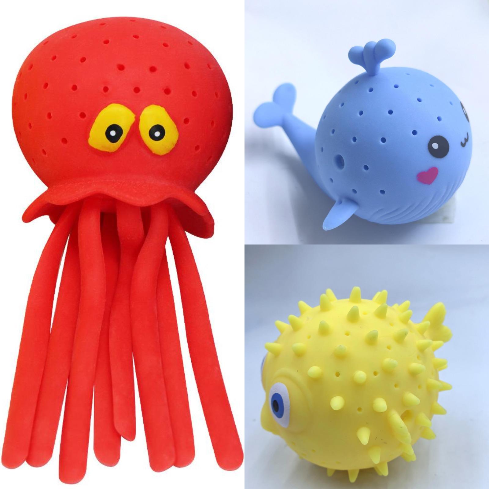 3pc Bath Toys Set Soft Squeeze Sea Animal Toys Octopus Pufferfish Whale Water Play Toys for Kids Toddlers Bath Time Fun One Size красный