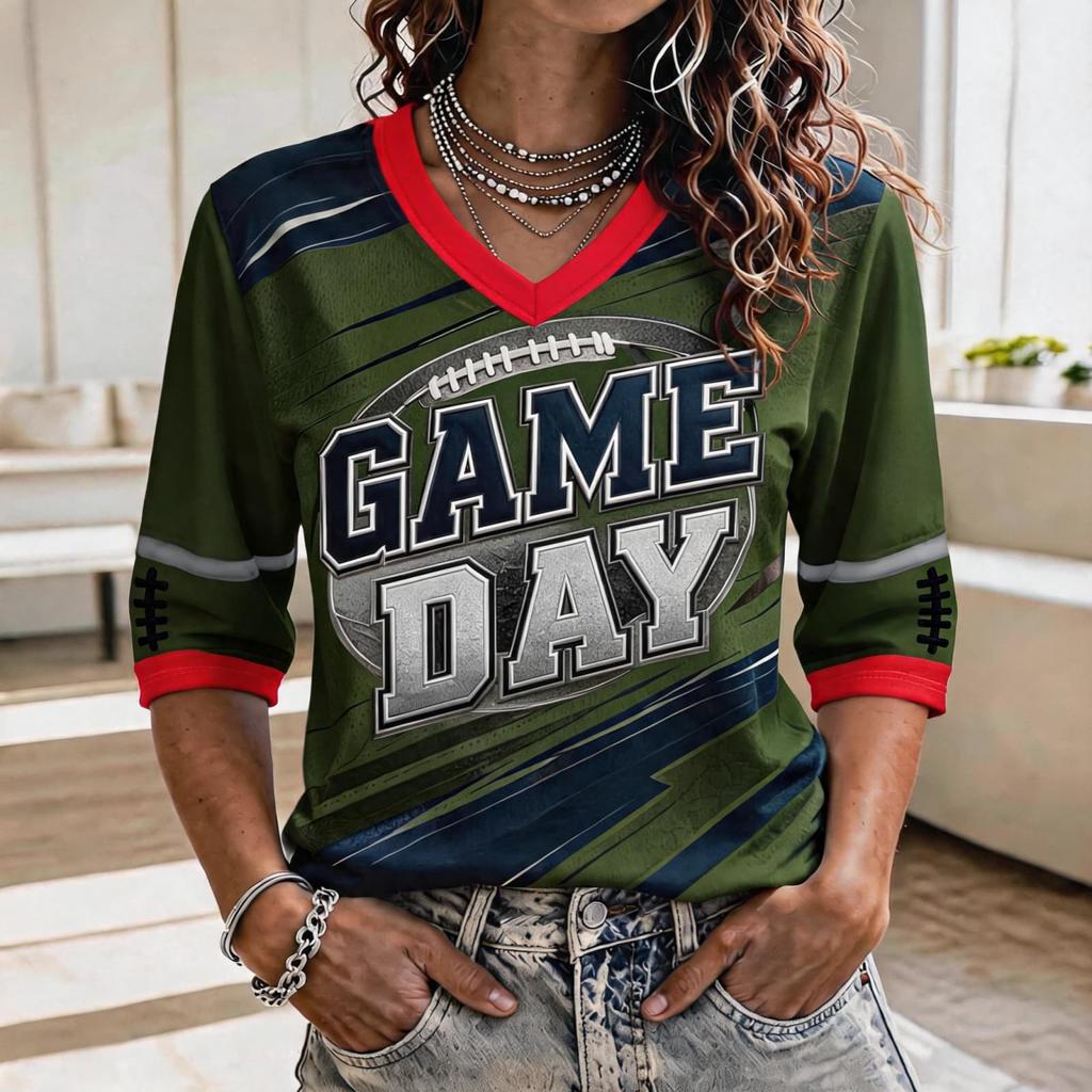 Camiseta de Fan de Fútbol para Mujer de Manga Tres Cuartos para Animación Diurna y Apoyo en el Estadio