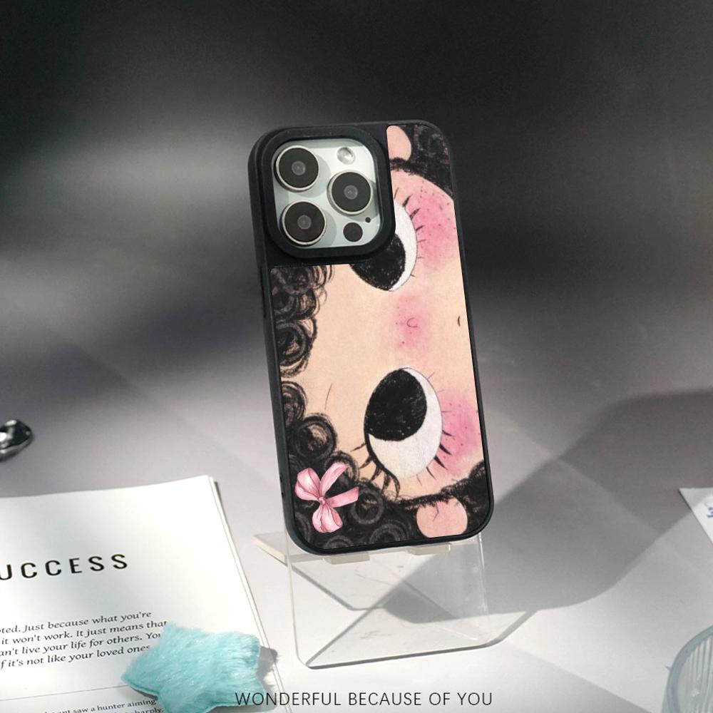 Big-eyed cute girl cartoon design Phone Case for iPhone 17 16 e 15 14 13 12 Pro Max Sheepskin Silver-edged protective case