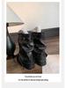 Klobige Plateau Weitschaftige Slouchy Stiefeletten - Echtes Leder Damen Herbst/Winter Stil