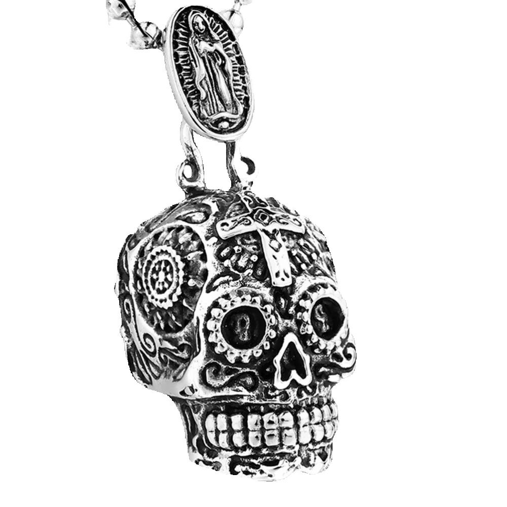 Retro punk hybrid skull pendant necklace men ruler hip hop party rock necklace accessories gift