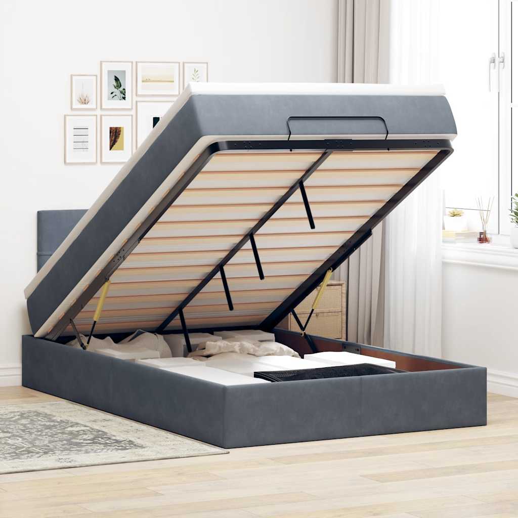 Ottoman Bed with Mattress & LEDs Dark Grey 120x190 Cm Velvet