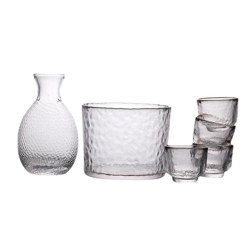 Japanese Golden Sake Decanter Set with Colored Wine Cups