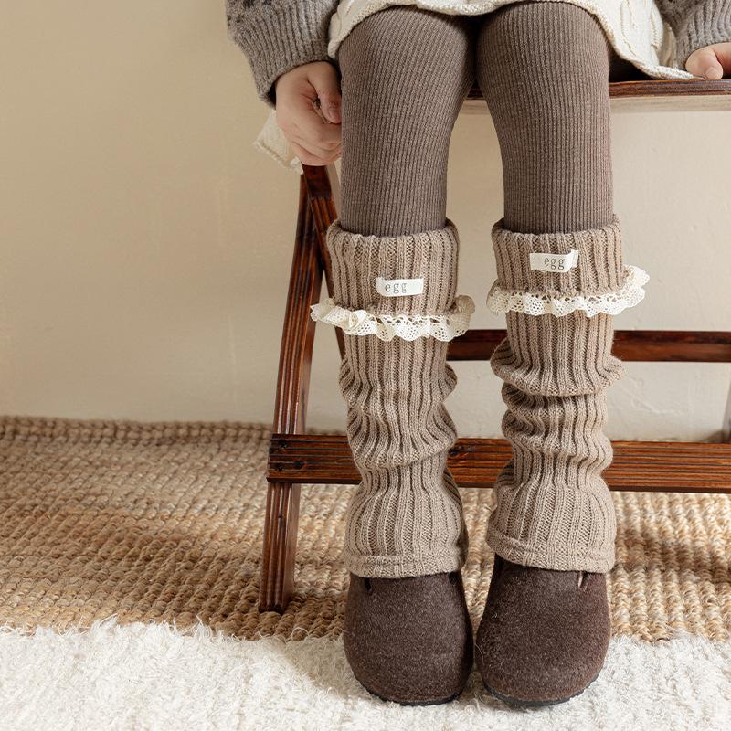 Girls' Korean Style Lace Trim Fold-over Slouch Socks - Thick Autumn/Winter Warm Calf Leg Warmers