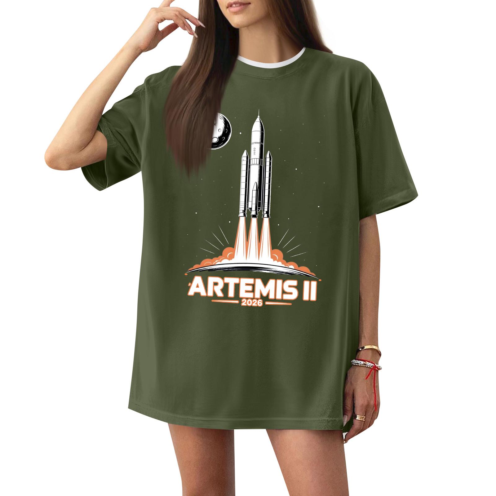 

Women s Casual Printed T-Shirt Round Neck Pullover Short Sleeve Top L армия зеленый