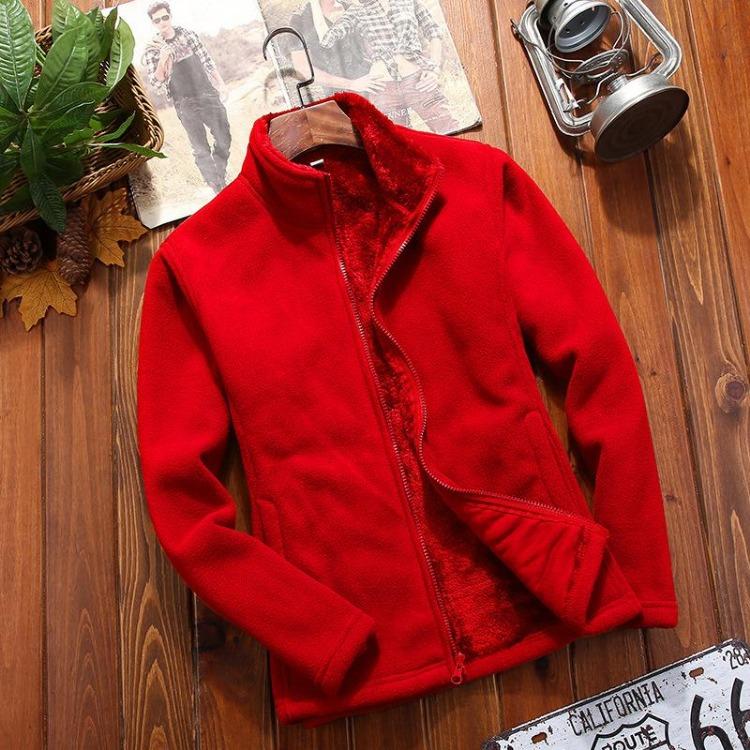 Warm Thick Winter Polar Fleece Jacket Coral Solid Color Sweater Coat