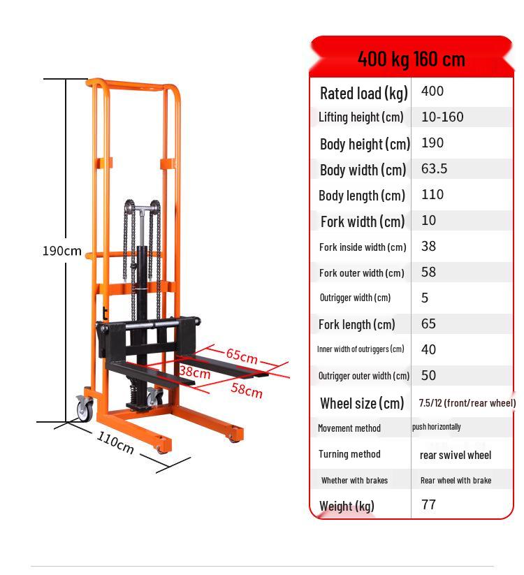 Compact Lightweight Electric Manual Hydraulic Forklift with Foldable Stacker
