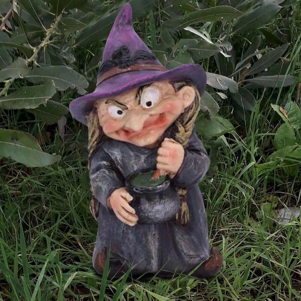 Resin Halloween Witch Sculpture Creative Garden Dwarf Figurine Gnome Statues  Children