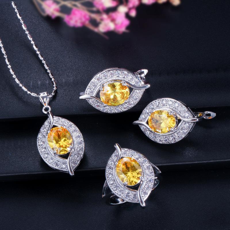 Jewelry Set, Bridal Jewelry Earrings Necklace Ring Three-Piece Chain Set